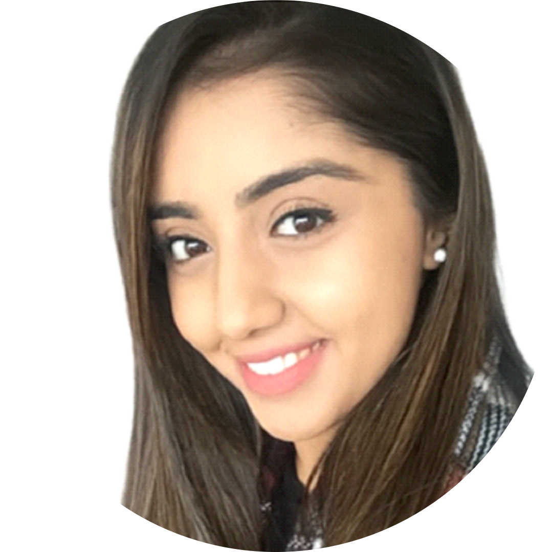 Smiling woman with long dark brown hair.